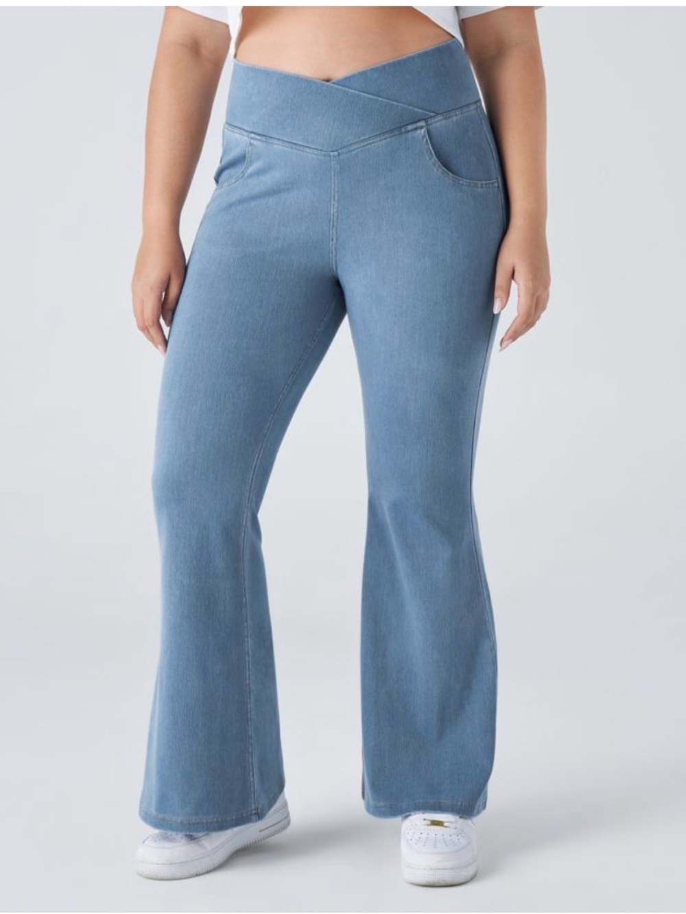 Halara Flex™ High Waisted Crossover Pocket Washed Casual Flare Jeans 3X Petite